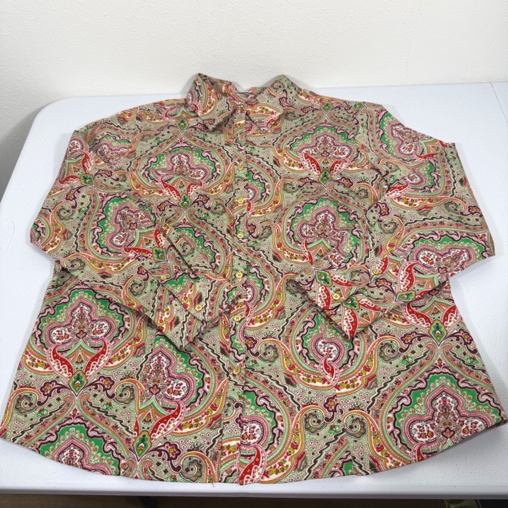 NWOT Talbots 18W Paisley Shirt Green Red Maximalist Boho Grandmillennial Plus - Picture 8 of 10